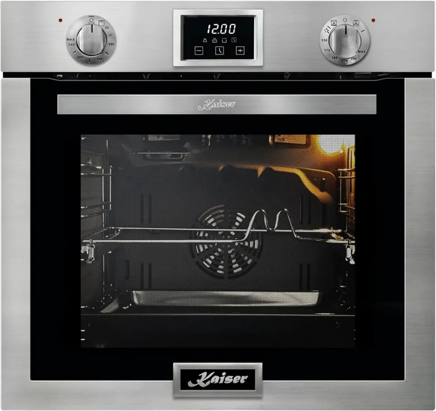 Kaiser EG 6372 Einbaubackofen 60 cm Gas-autark 79L – Heißluft, Grill, Unterhitze, Drehspieß, Selbstreinigung, Gasüberwachung – geeignet für Erd- und Propangas