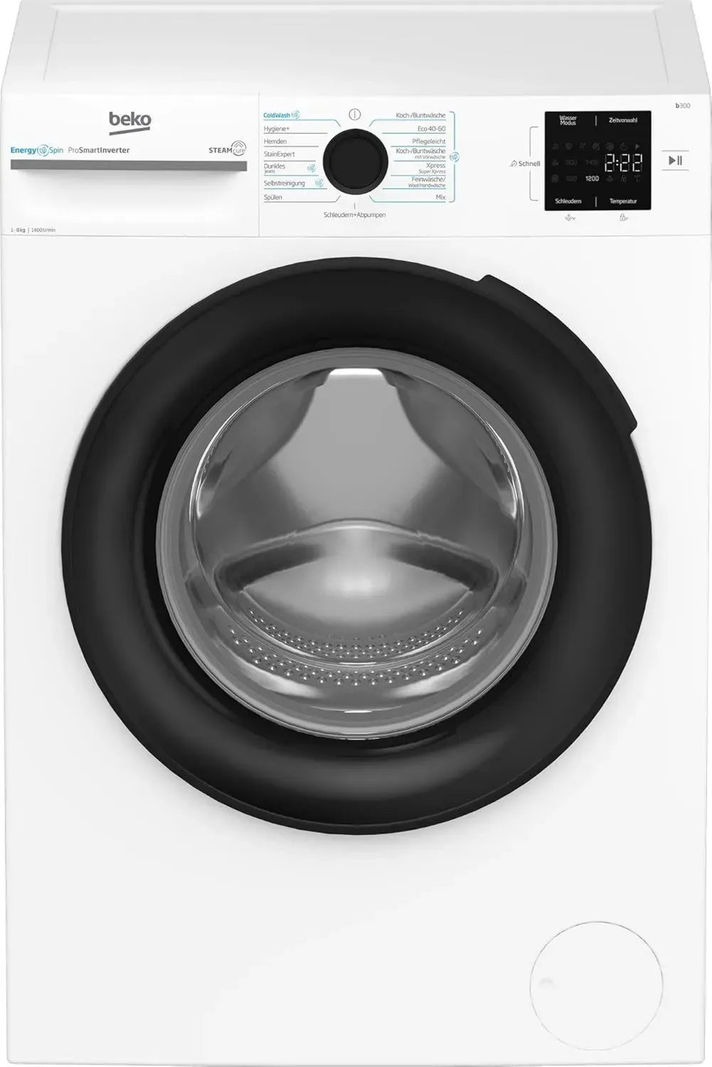 Beko BM3WFU3841X Waschvollautomat, 8 kg, 1400 U/Min, Dampffunktion, Hygiene+ für Allergiker, Energiesparend, Weiß