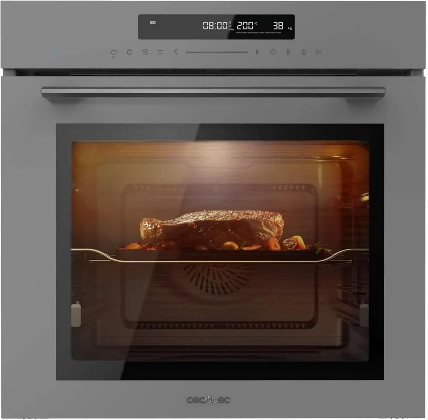 Cecotec Einbau-Backofen 60 cm, Glas Grau, A+, 2900 W, 72 l, 12 Programme inkl. Steak- und Pizza-Modus, Dampfunterstützung, EasyClean, Eco und Auftaumodus